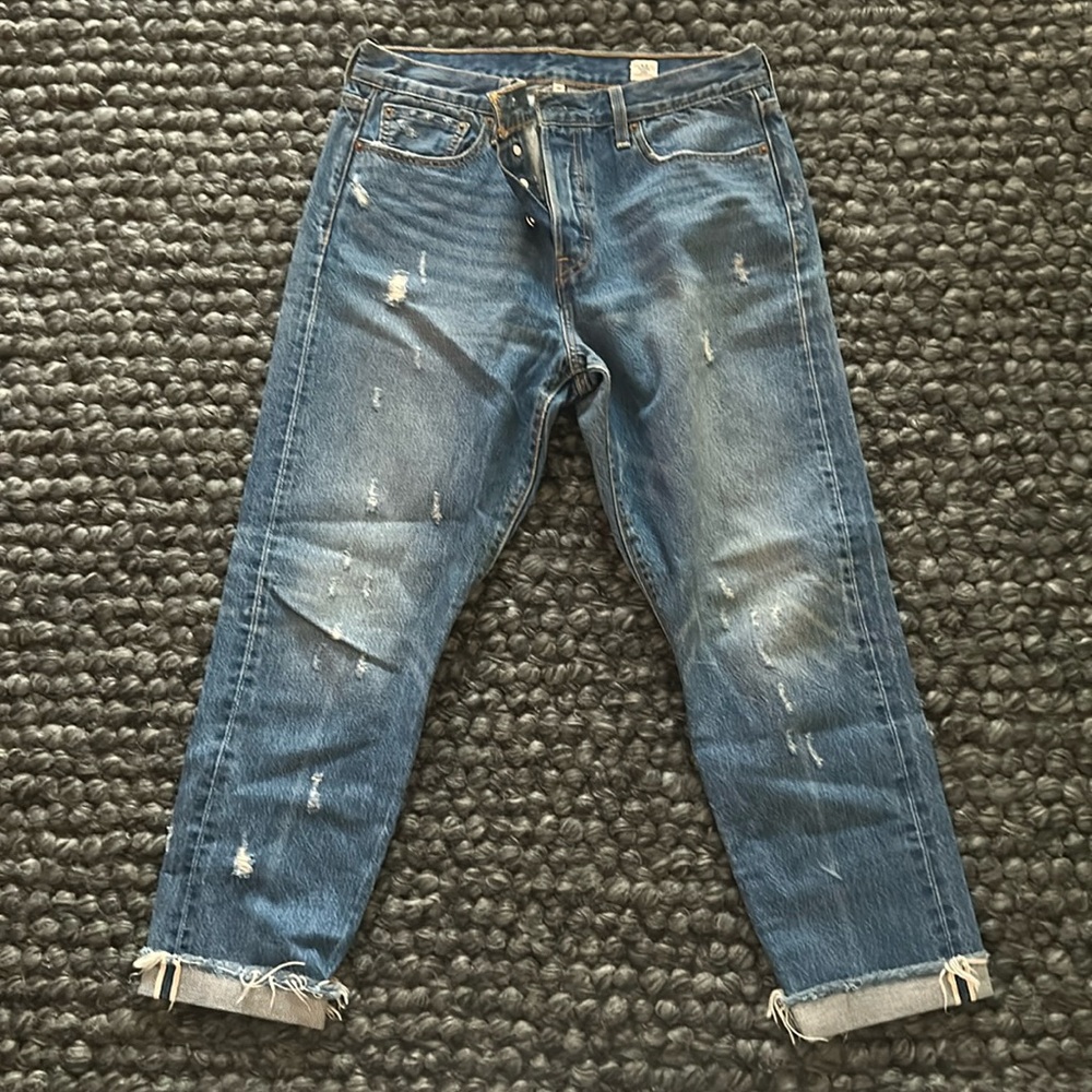 Levi’s white oak cone denim distressed jeans
